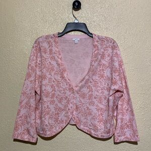 Apt. 9 Sweater Cardigan XL Stretchy Knit Short Cropped Floral Acrylic